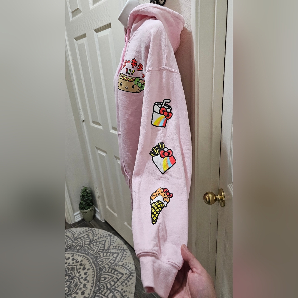 Sanrio Hello Kitty Pink Graphic Hoodie Hotdog Fast Foodie Edition Size Large EUC - Picture 4 of 12